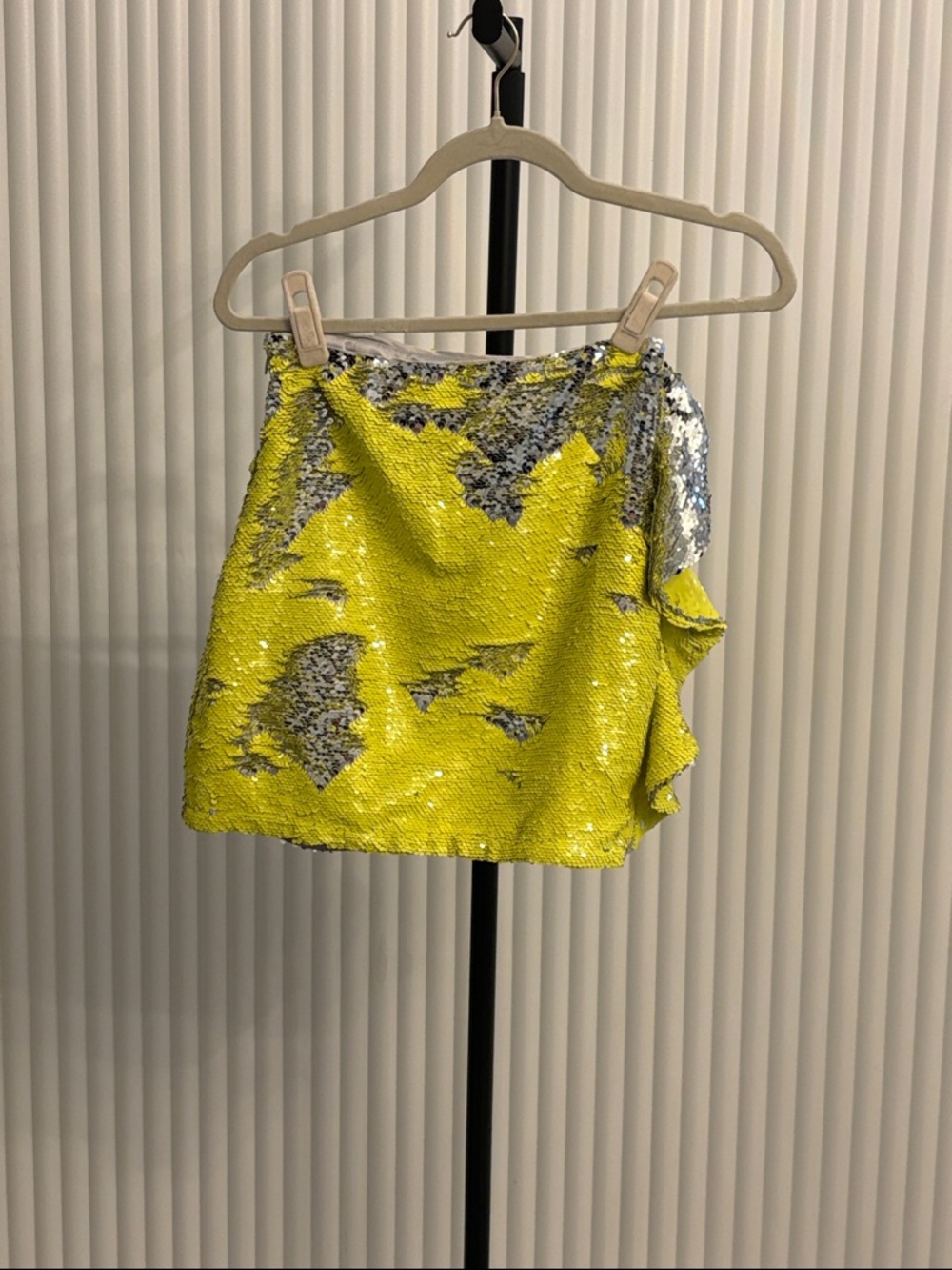 Sequin Mini Skirt in Neon Yellow and Silver
